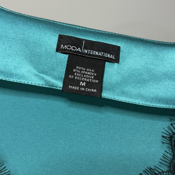 Vintage Y2K Silk & Lace Top M  Turquoise 3/4 Sleeve V-Neck Coquette FairyCore - Picture 3 of 11